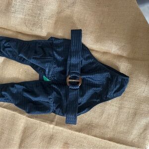 Black Striped Belted Jumpsuit